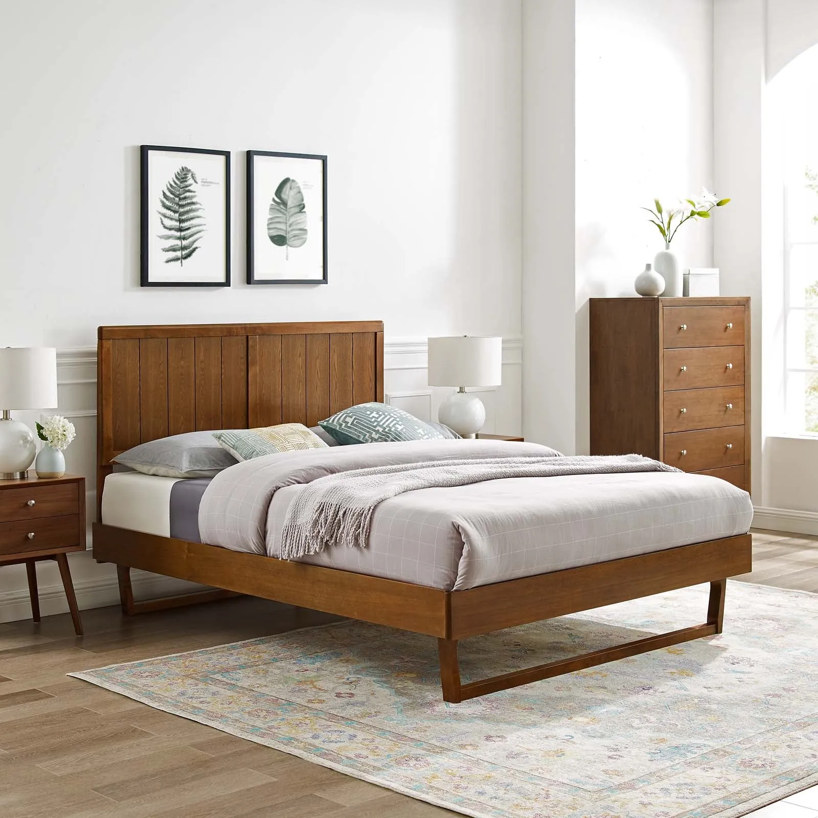 Alana Twin Wood Platform Bed With Angular Frame Walnut MOD-6618-WAL