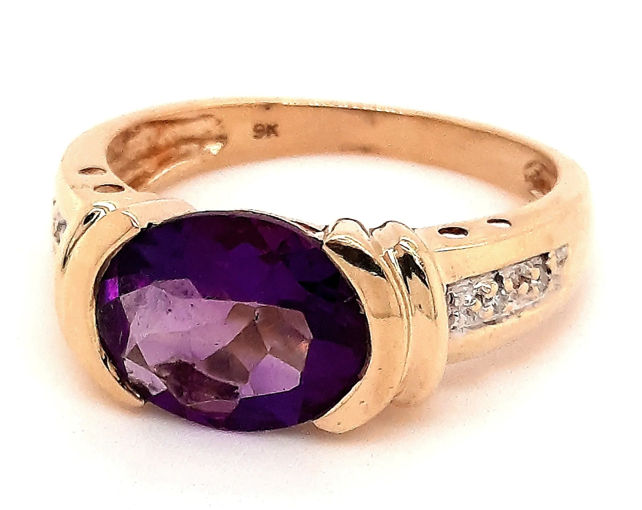 Amethyst & Diamond Yellow Gold Dress Ring