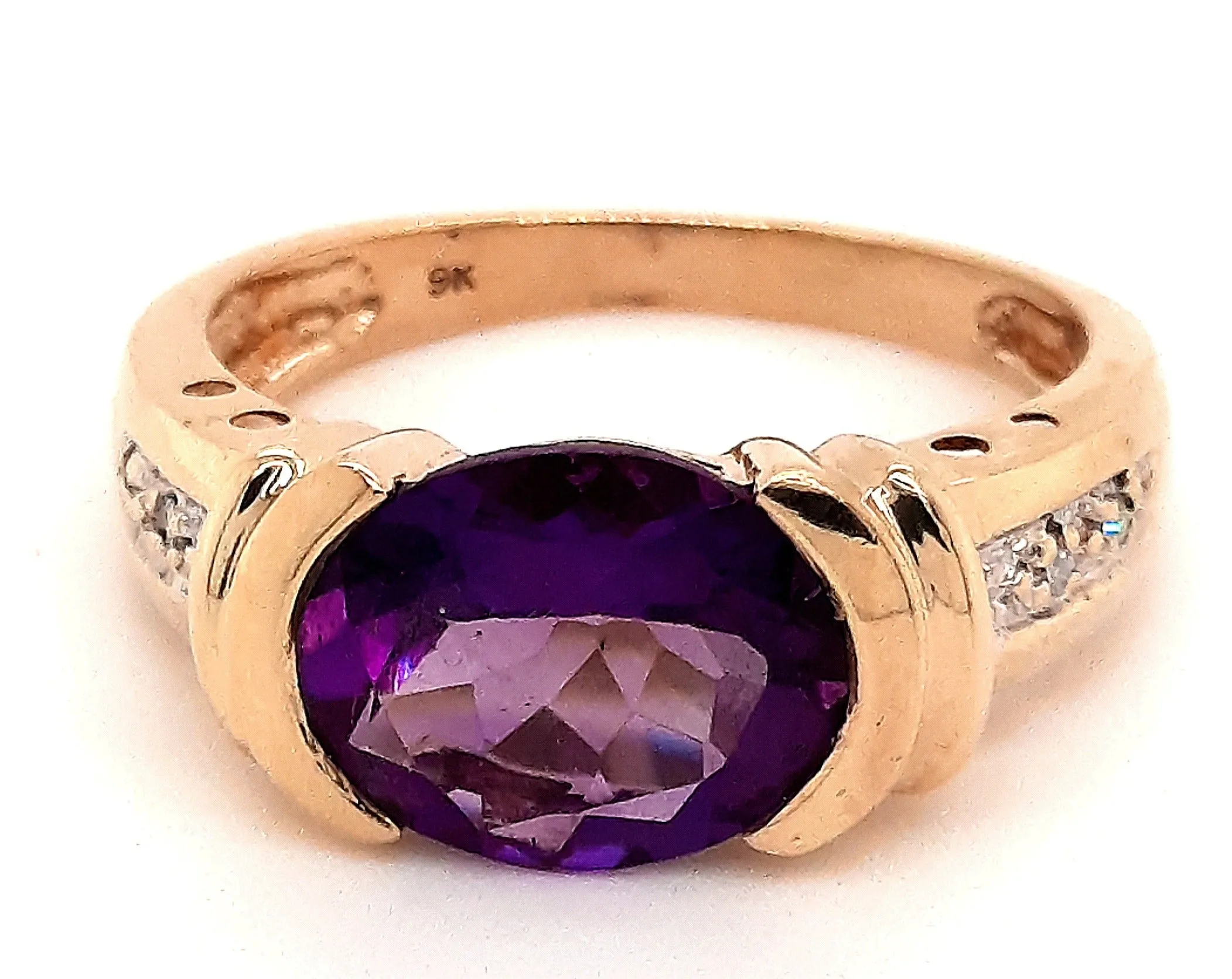Amethyst & Diamond Yellow Gold Dress Ring