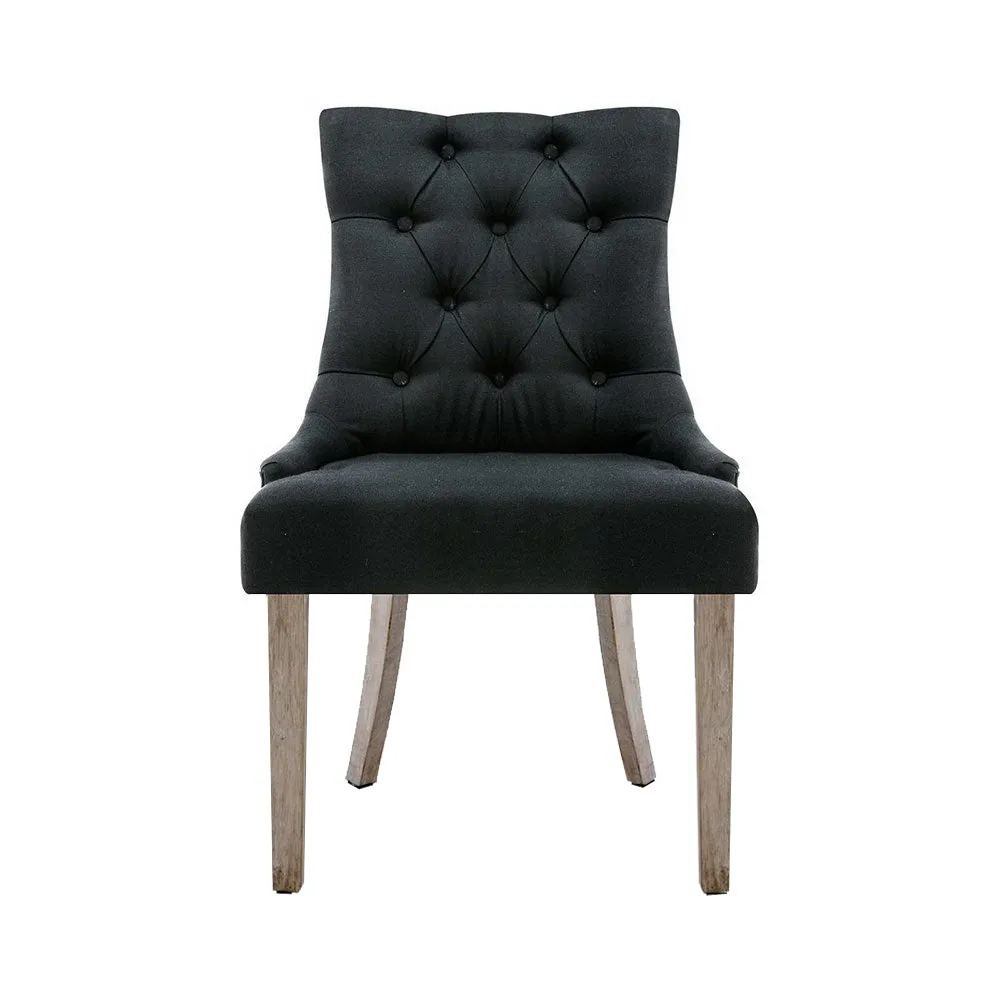 Artiss Dining Chairs Chair French Provincial Wooden Fabric Retro Cafe Black x1