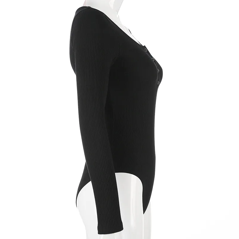 Autumn winter skinny button up long sleeve bodysuit