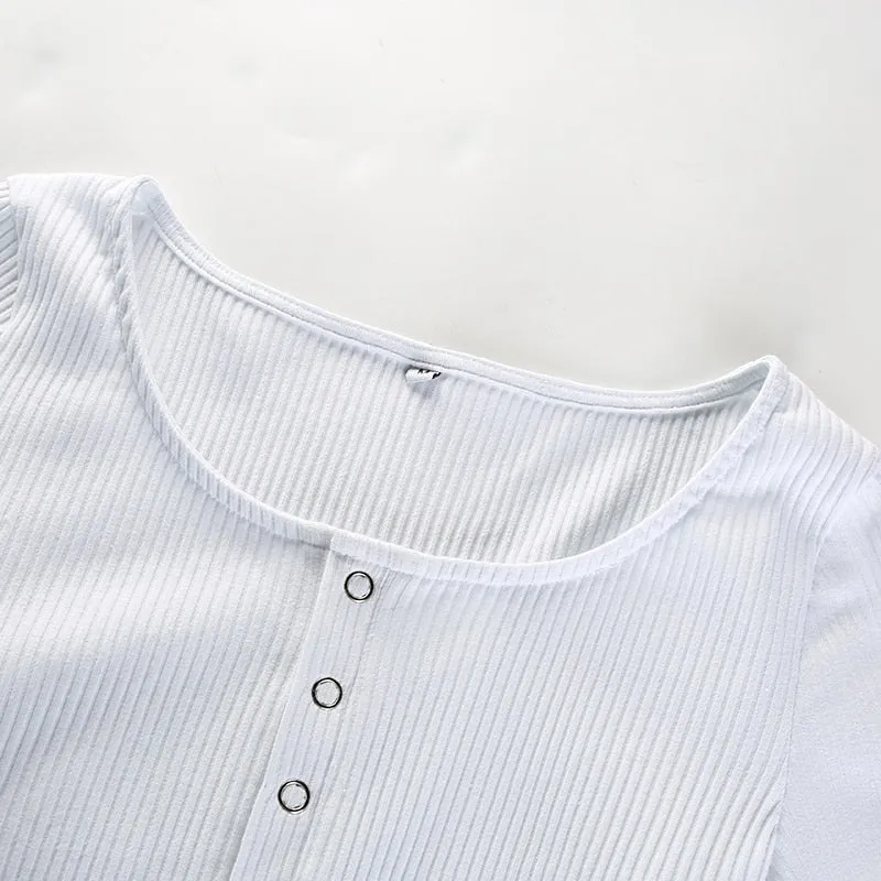 Autumn winter skinny button up long sleeve bodysuit