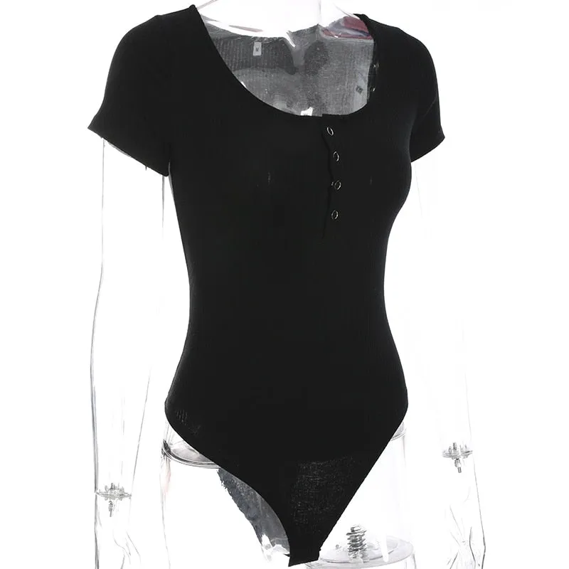 Autumn winter skinny button up long sleeve bodysuit