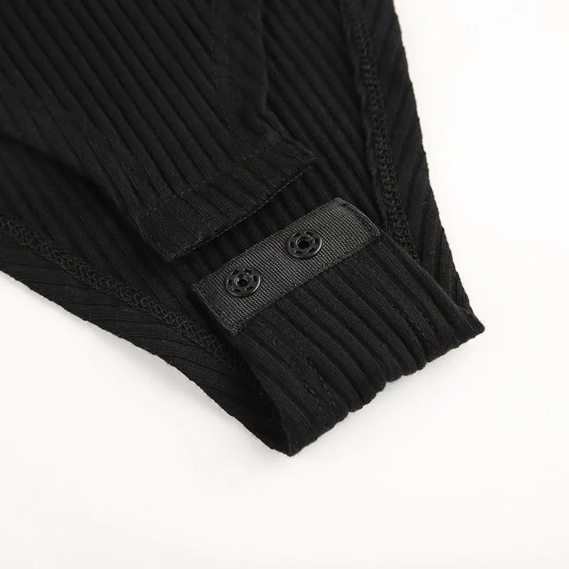 Autumn winter skinny button up long sleeve bodysuit