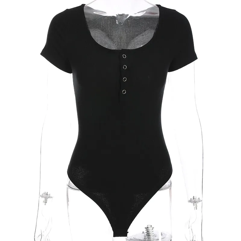 Autumn winter skinny button up long sleeve bodysuit