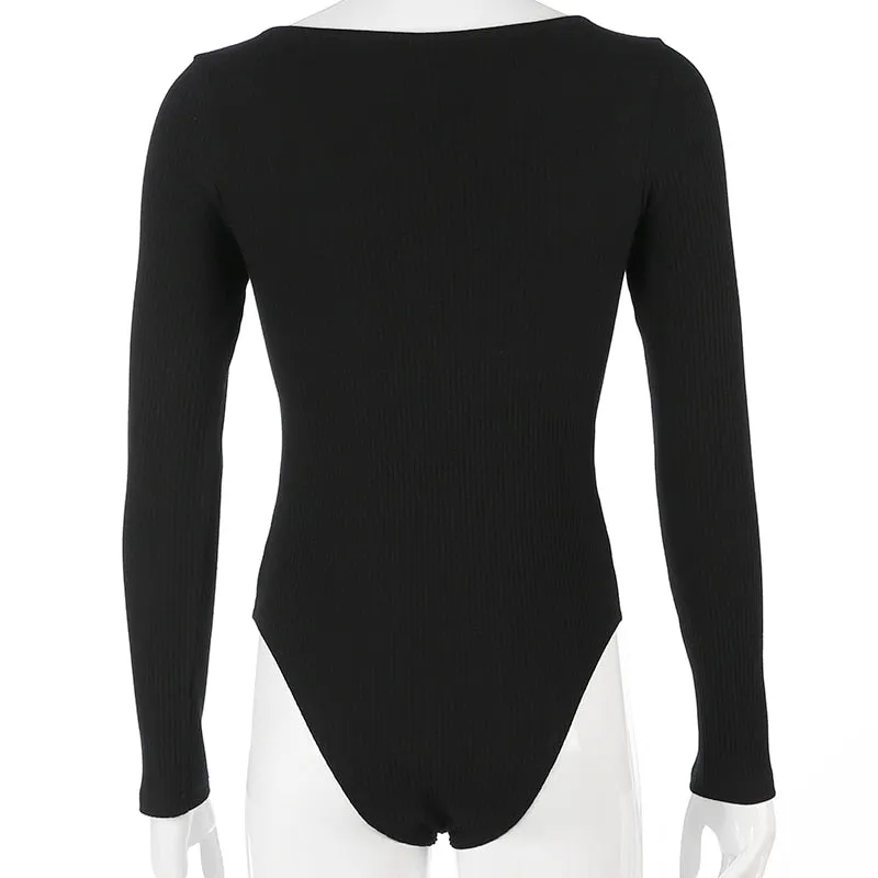 Autumn winter skinny button up long sleeve bodysuit