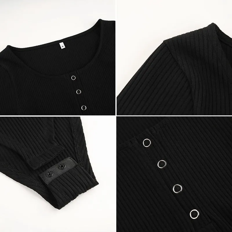 Autumn winter skinny button up long sleeve bodysuit