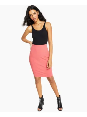 BAR III Womens Coral Ribbed Unlined Pull On Knee Length Pencil Skirt