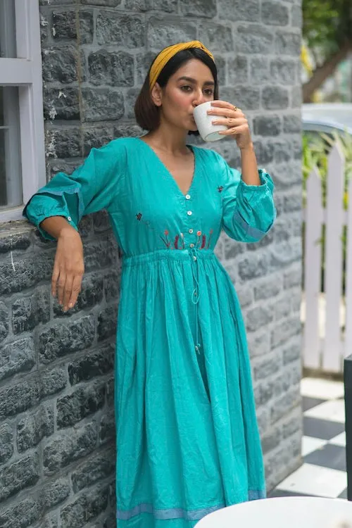 Bebaak Jheel Gathered Pure Cotton Hand Embroidered Dress