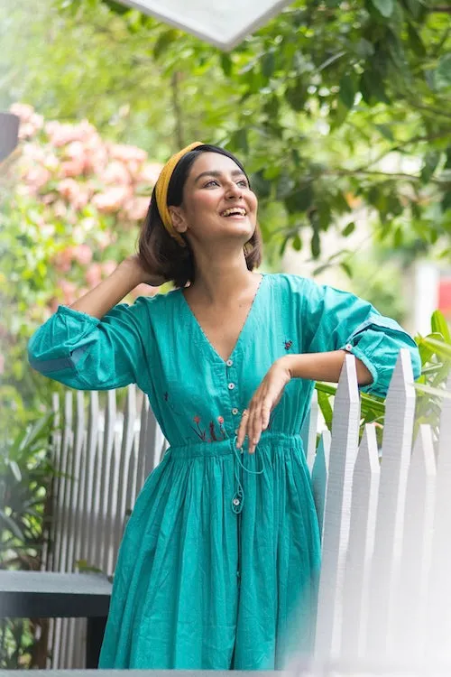 Bebaak Jheel Gathered Pure Cotton Hand Embroidered Dress