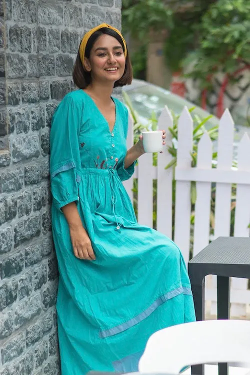 Bebaak Jheel Gathered Pure Cotton Hand Embroidered Dress