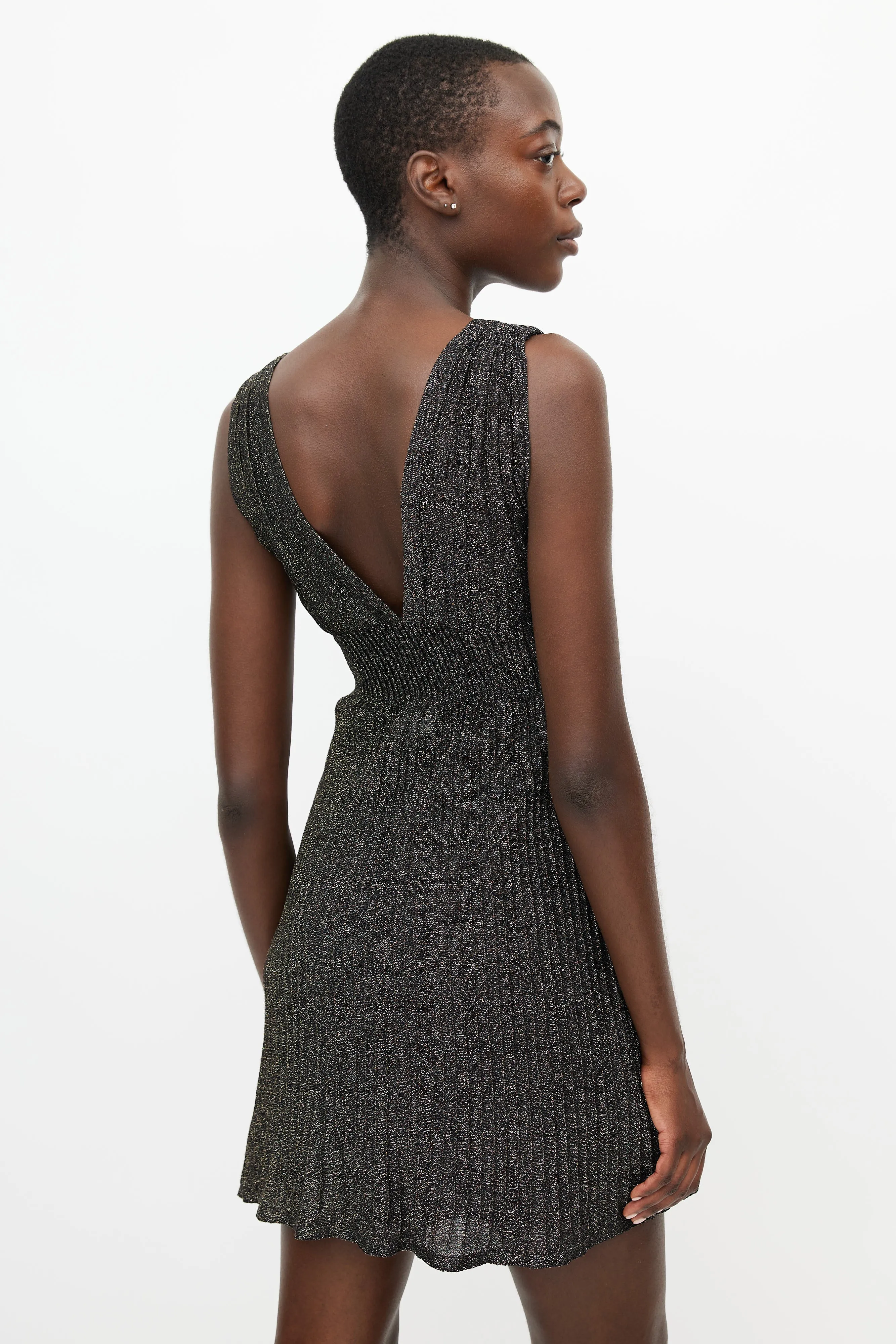 Black & Gold Metallic Knit Mini Dress