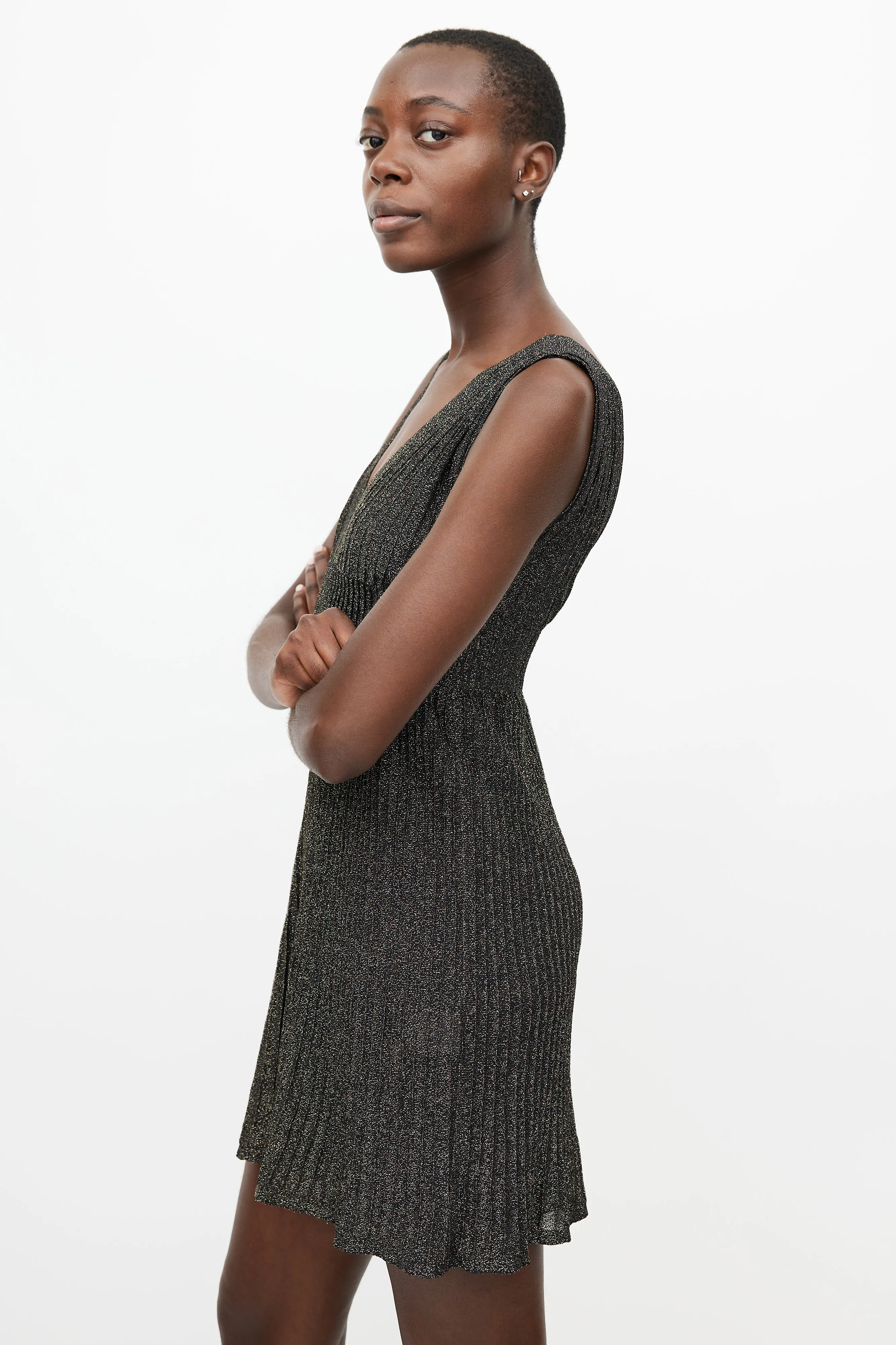 Black & Gold Metallic Knit Mini Dress