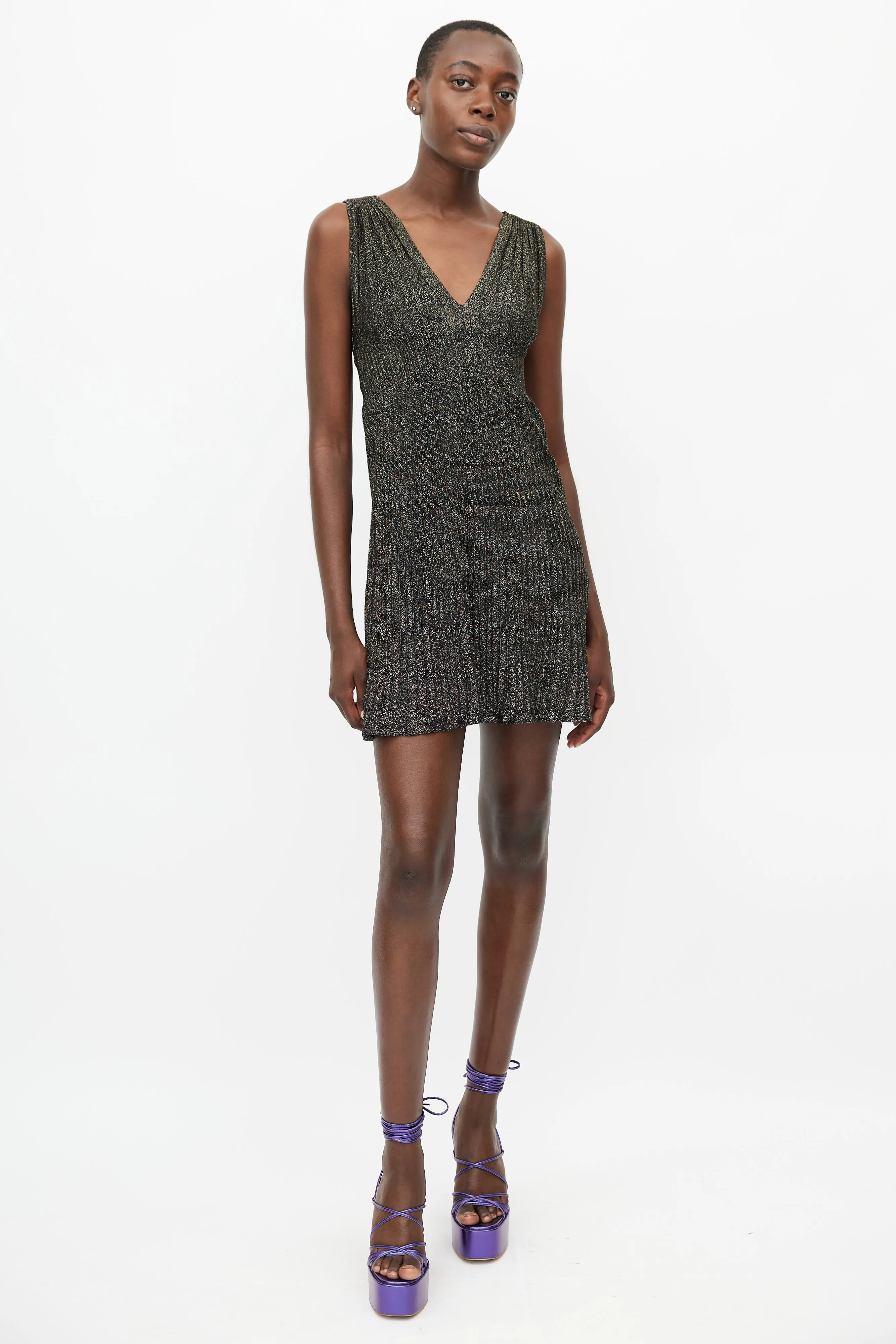 Black & Gold Metallic Knit Mini Dress