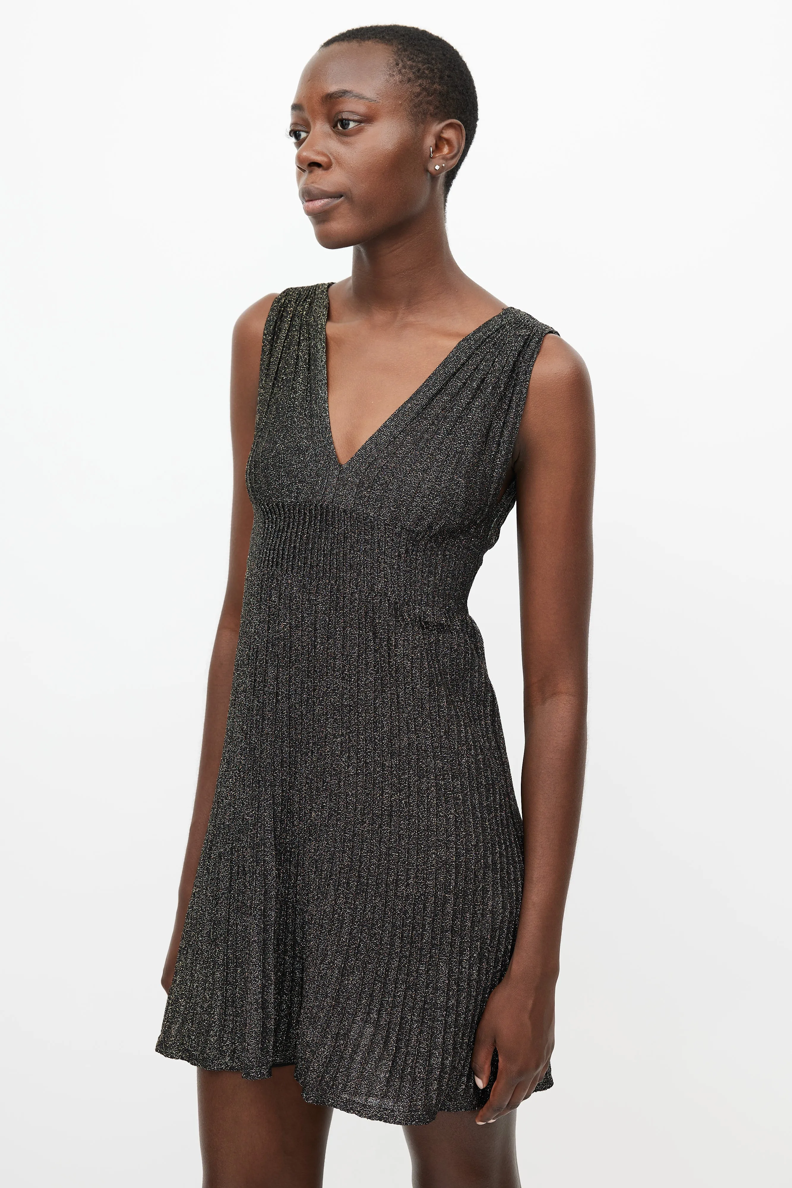 Black & Gold Metallic Knit Mini Dress