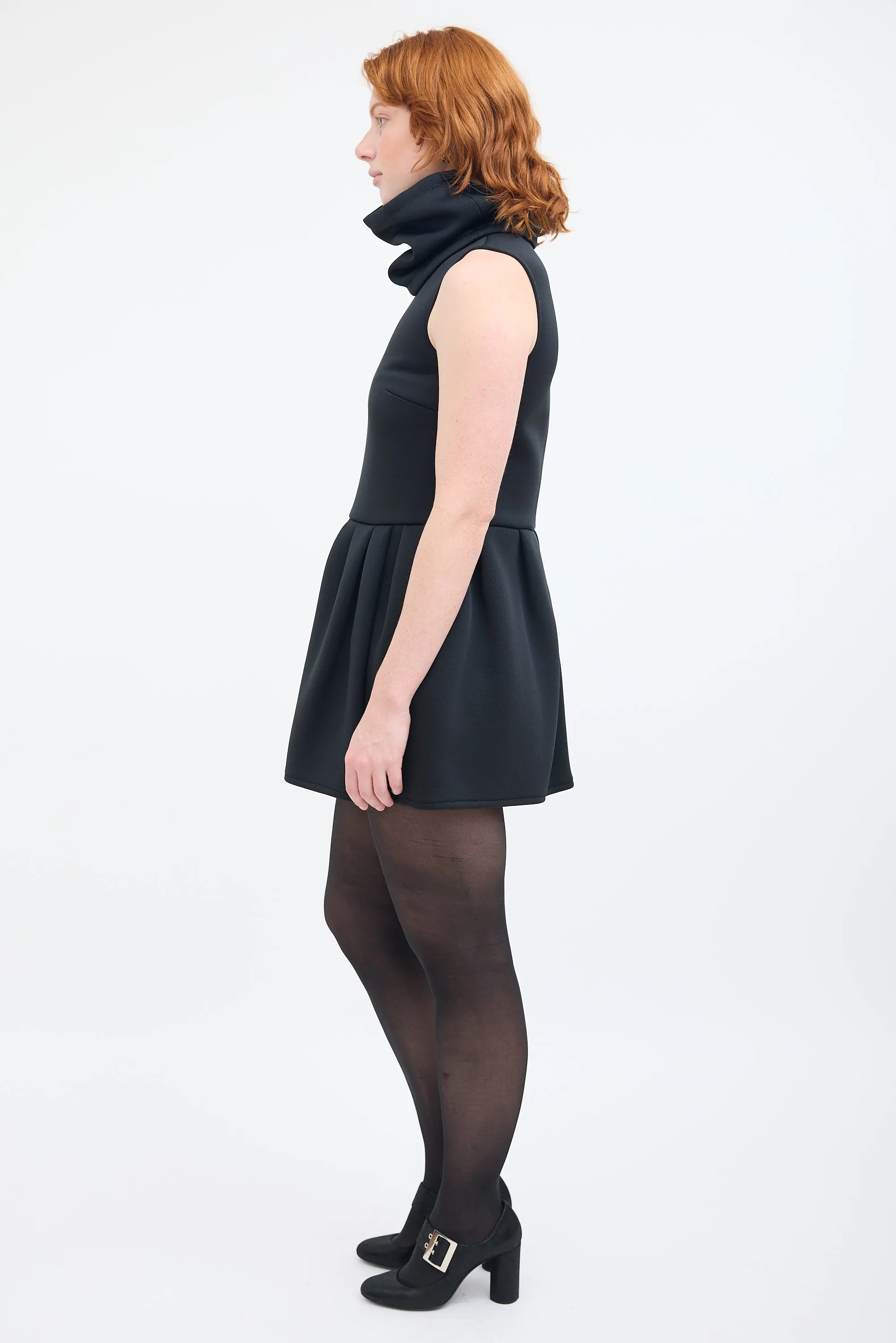 Black Jersey Knitted Collar Shock Dress