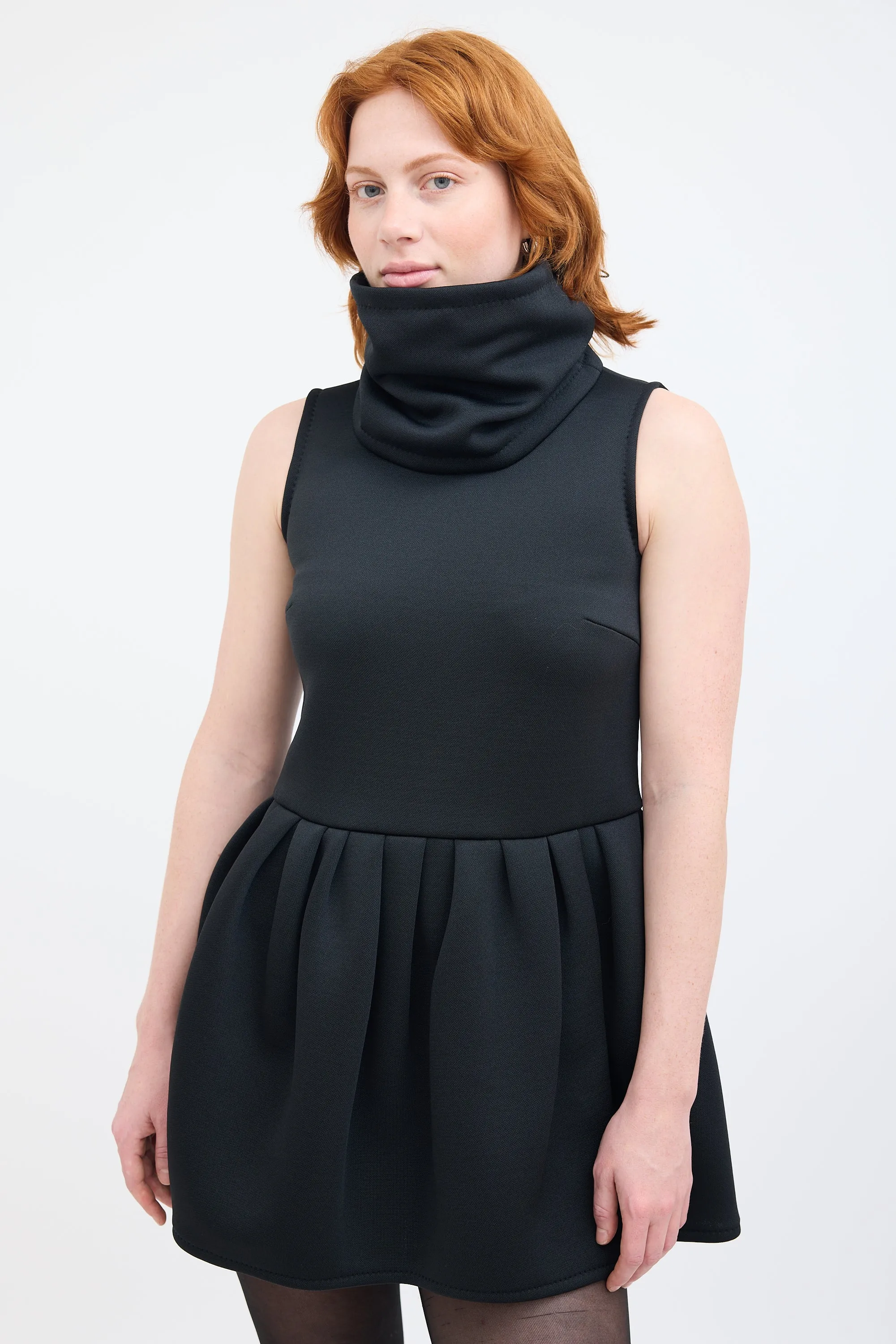 Black Jersey Knitted Collar Shock Dress