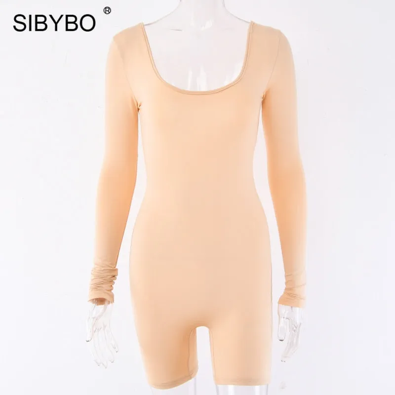 Black Long Sleeve Slim Playsuit Spring O-Neck Backless Sexy Rompers Jumpsuit Casual Body Tops Overalls