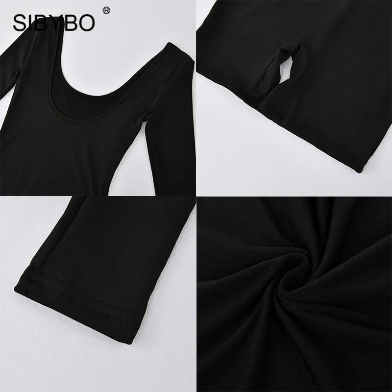 Black Long Sleeve Slim Playsuit Spring O-Neck Backless Sexy Rompers Jumpsuit Casual Body Tops Overalls