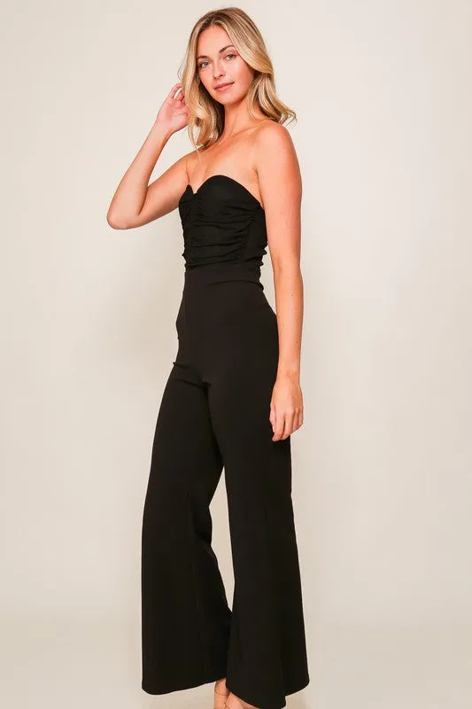 Black Night Out Mesh Top Techno Crepe Jumpsuit