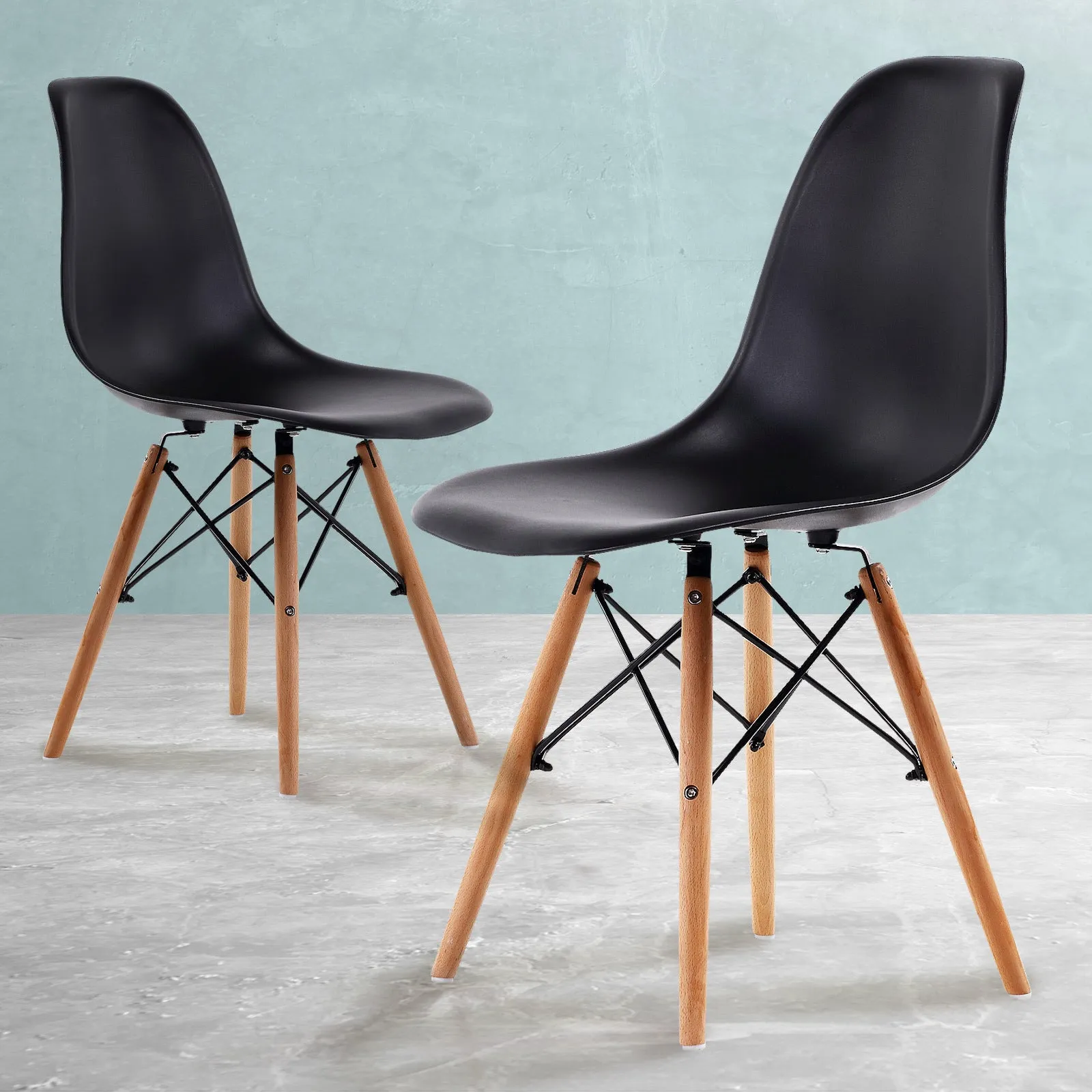 Black Retro Dining Cafe Chairs Set with Beech Legs - La Bella
