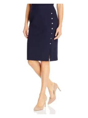 BOSS Womens Navy Slitted Knee Length Wear To Work Pencil Skirt