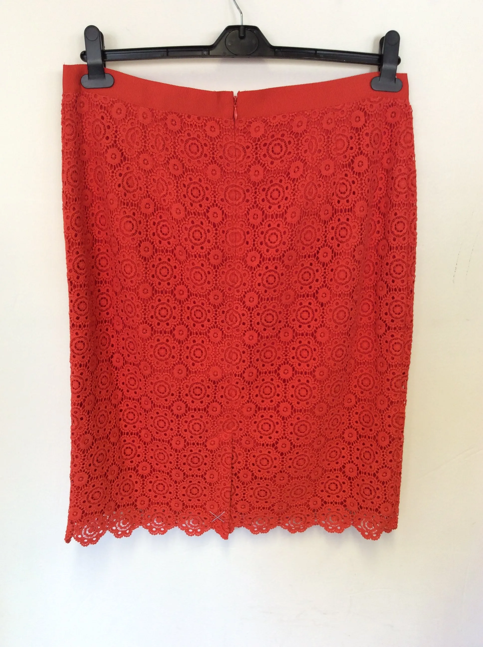 BRAND NEW BODEN CORAL ORANGE COTTON LACE KNEE LENGTH PENCIL SKIRT SIZE 16