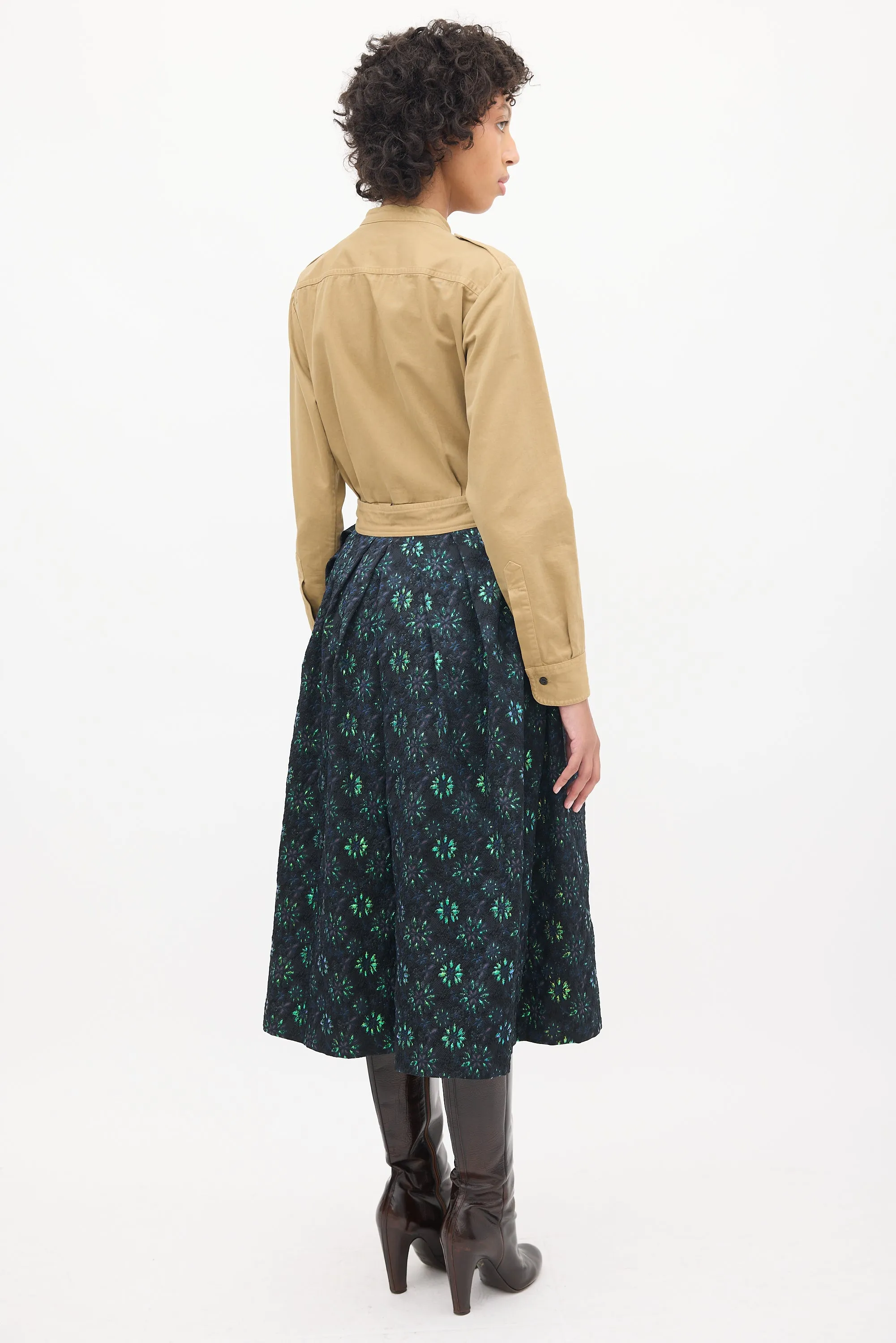 Brown & Multicolour Jacquard Overlay Shirt Dress