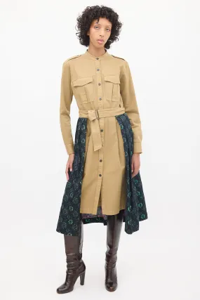 Brown & Multicolour Jacquard Overlay Shirt Dress