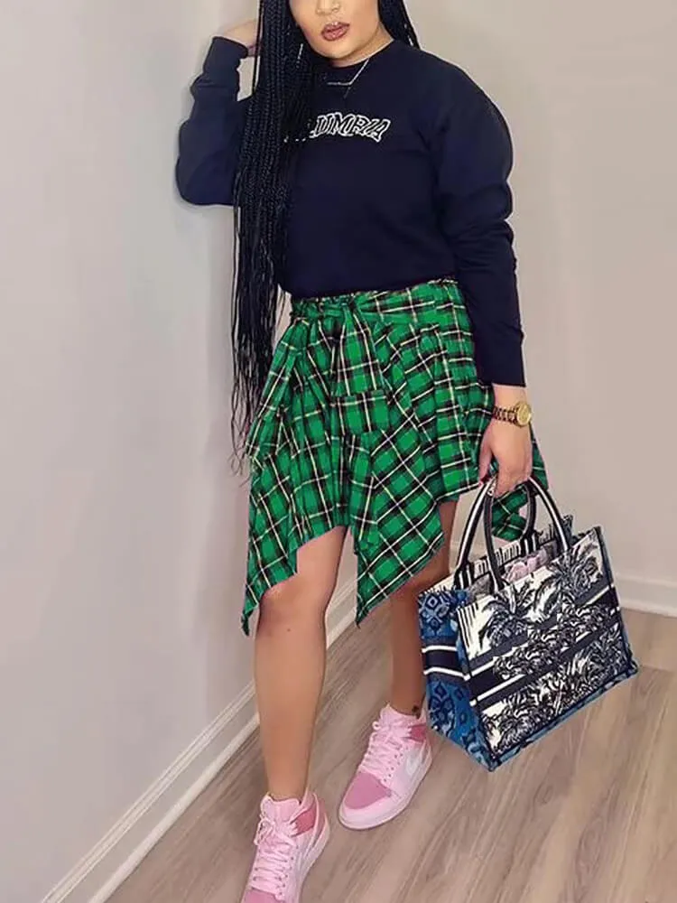 Casual Plaid Pleated Mini Skirt