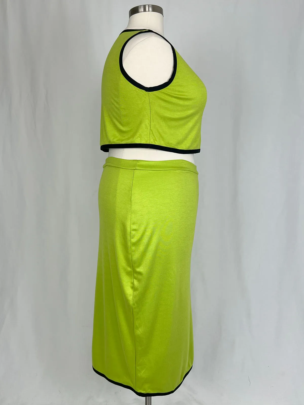 Copper Union Size 24W Lime Green Piping Skirt Set