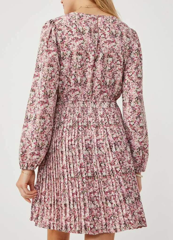Ditsy Floral Long Sleeve Pleated Dress