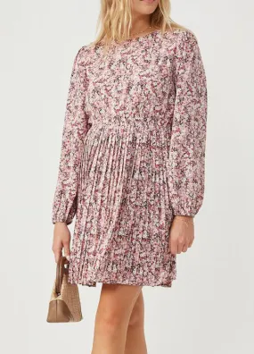 Ditsy Floral Long Sleeve Pleated Dress