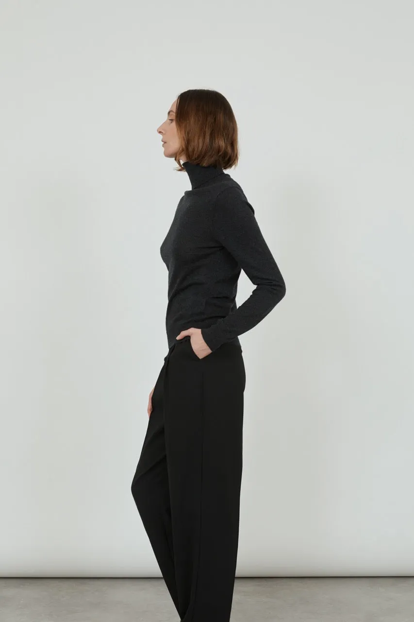 Frederica turtleneck knit | Dark grey - Ultrafine merino-cashmere-silk blend
