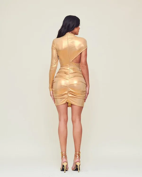 Gold Metallic Cut Out Dress