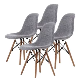 Grey Fabric Retro Dining Cafe Chairs Set, Beech Wood Legs