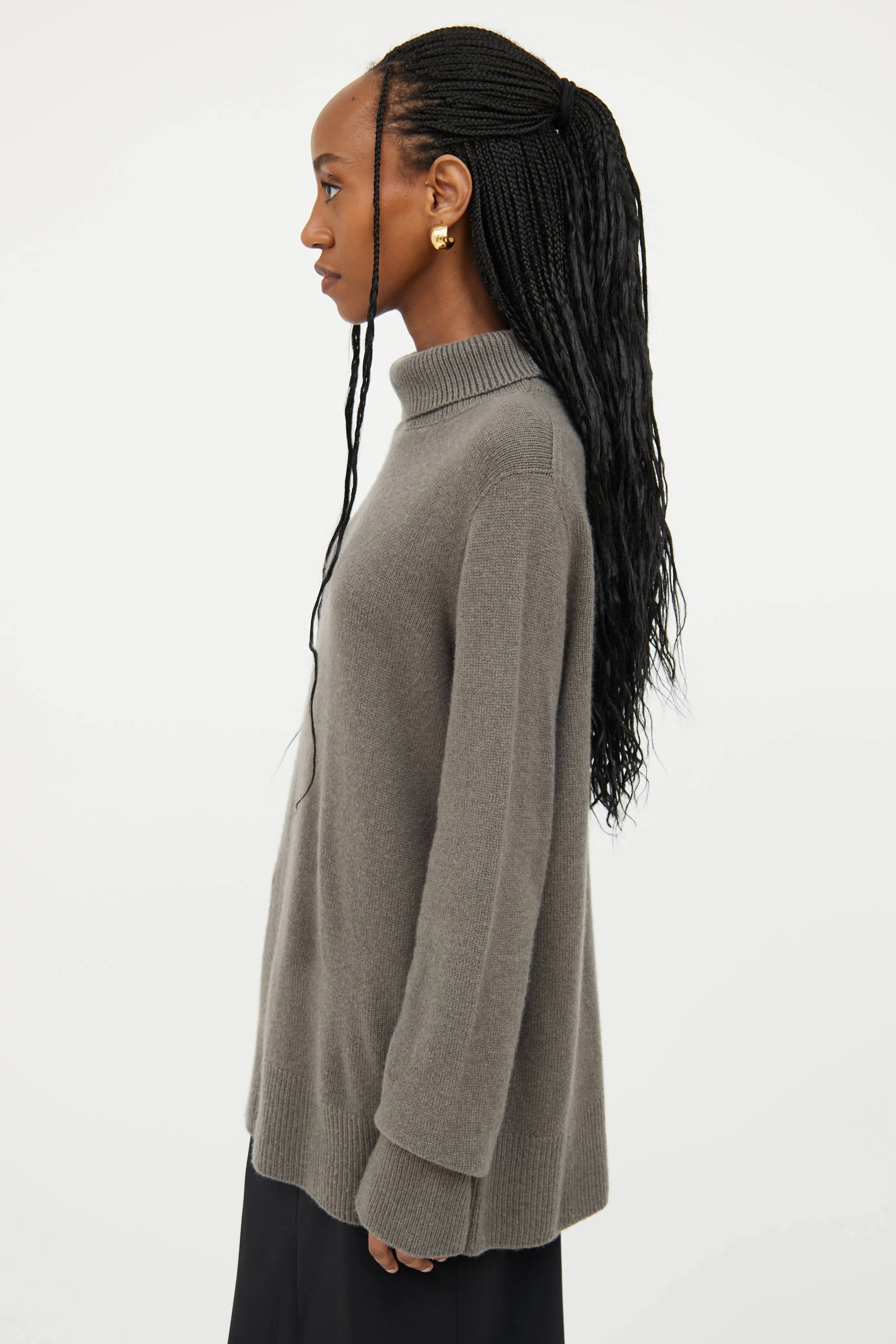 Grey Turtleneck Knit Sweater