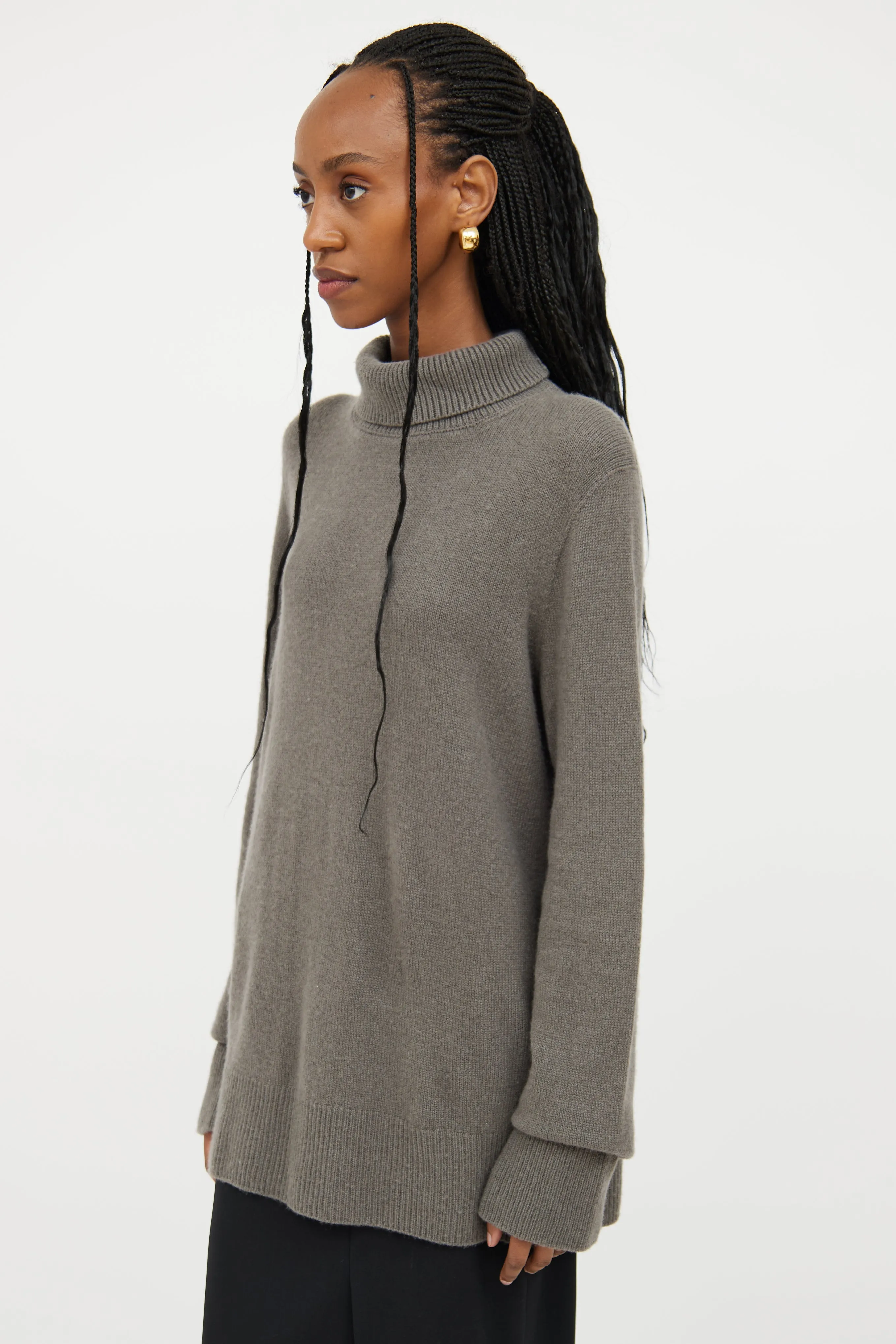 Grey Turtleneck Knit Sweater