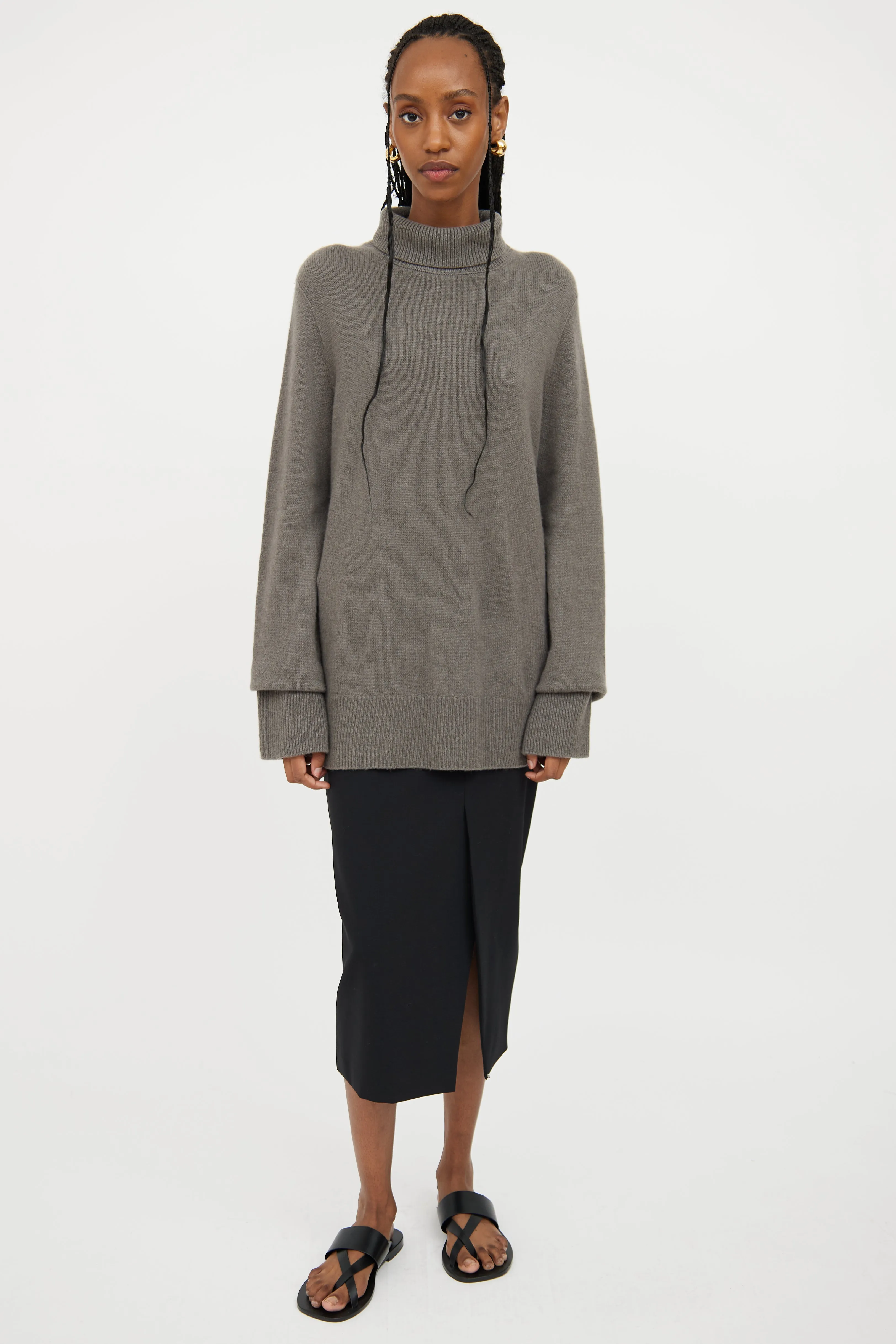 Grey Turtleneck Knit Sweater