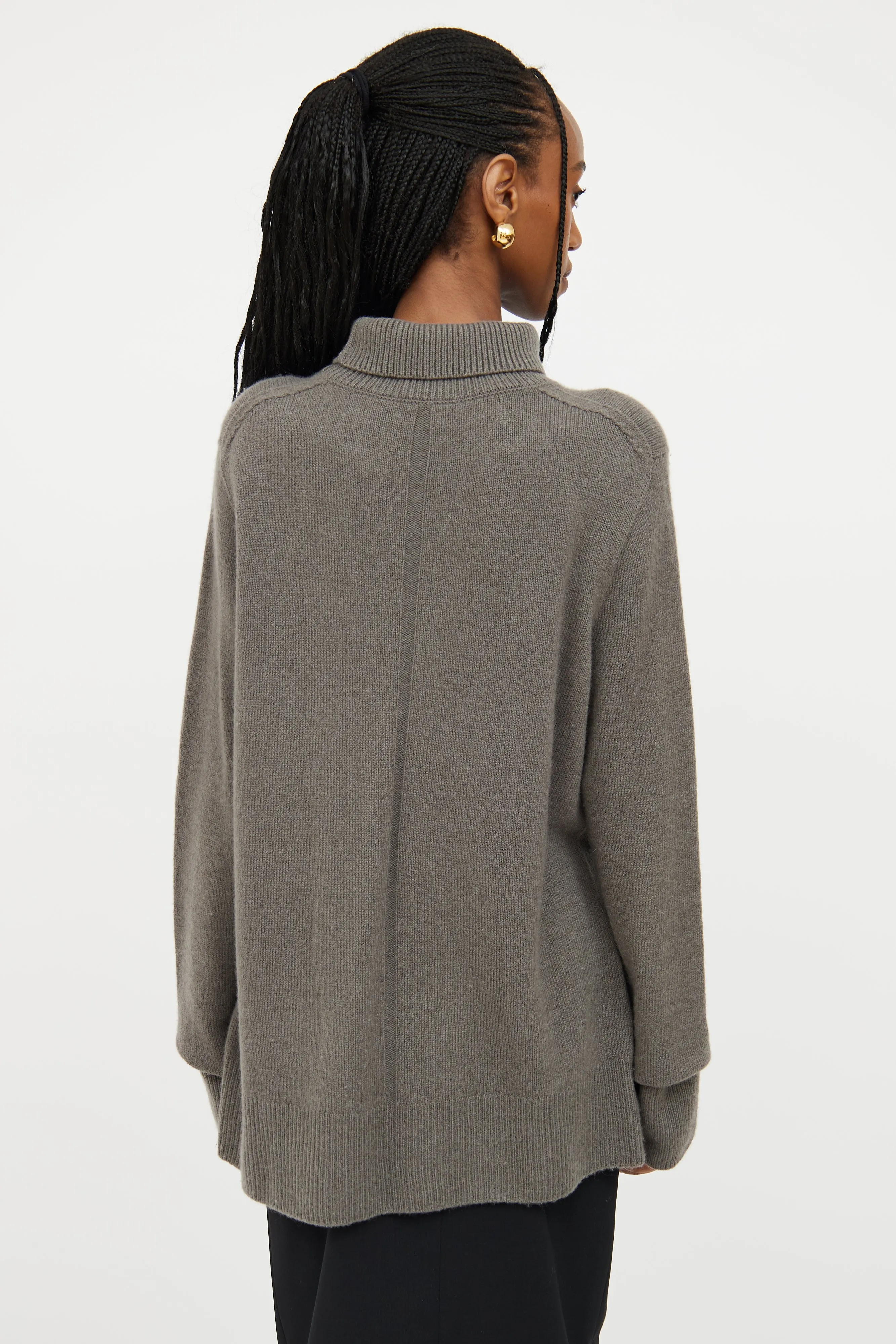 Grey Turtleneck Knit Sweater