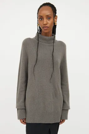 Grey Turtleneck Knit Sweater