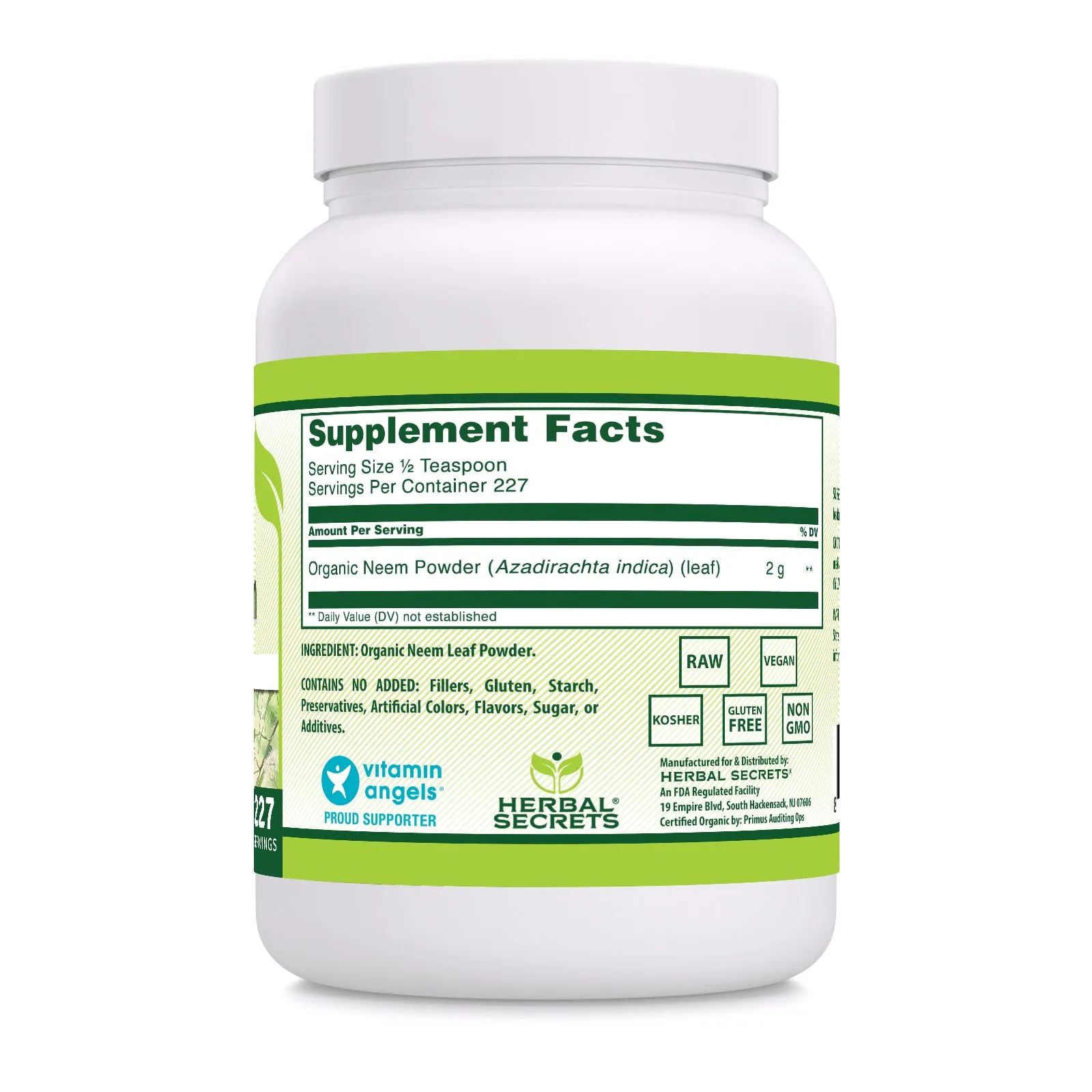 Herbal Secrets Neem Powder | 16 Oz | 2 Grams per Serving | 227 Servings | USDA Organic