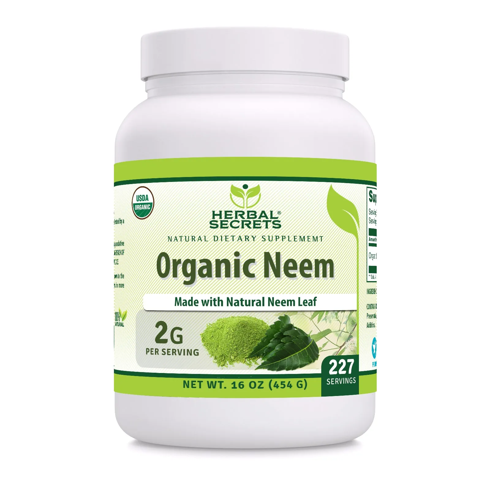 Herbal Secrets Neem Powder | 16 Oz | 2 Grams per Serving | 227 Servings | USDA Organic