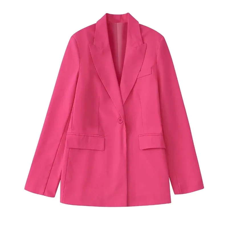 Joskaa Woman Elegant Rose Red Blazer Suit 2024 Spring Female Elegant Solid Basic Matching Set Ladies High Waisted Pencil Skirt Sets