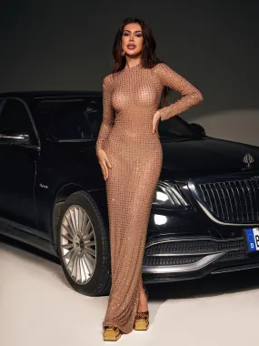 Karter Diamond Mesh Maxi Dress In Gold