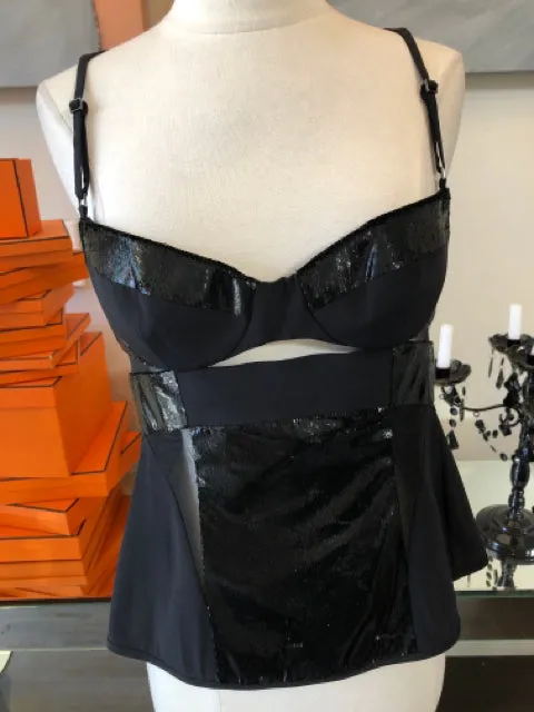 Kaufmanfranco Black Silk Bustier Corset Top Blouse 2828-13-6921