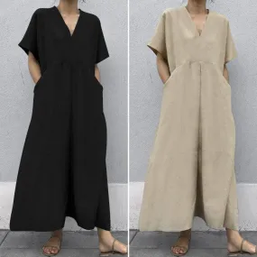 Ladies Short Sleeves Wide Legs Daily Jumpsuit 9103