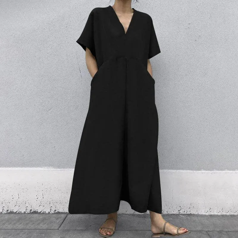 Ladies Short Sleeves Wide Legs Daily Jumpsuit 9103