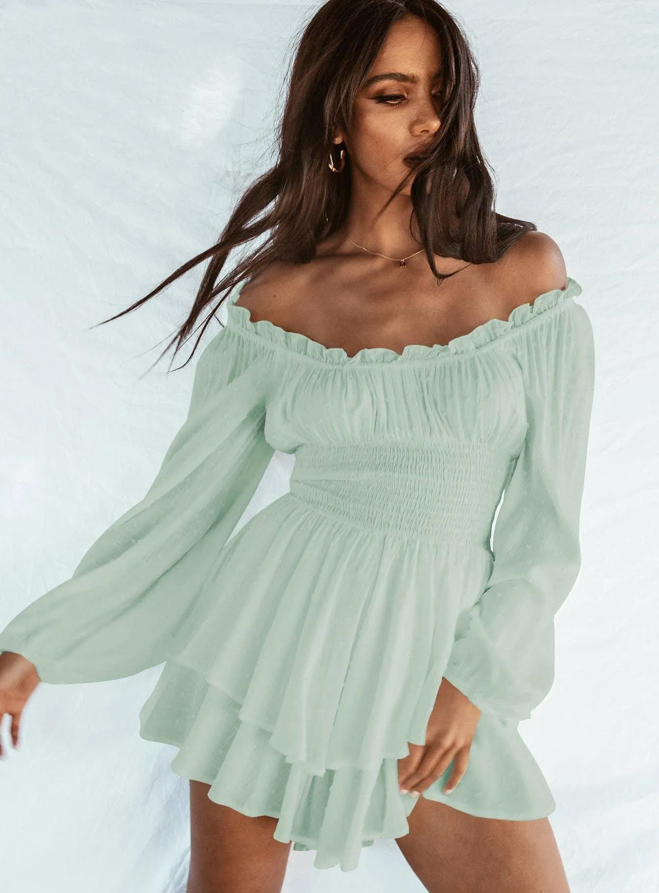 Ladies Wrinkle Boat Neck Daily Ruffled Jumpsuits GKAZ001