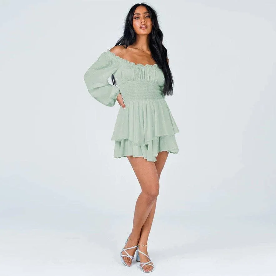 Ladies Wrinkle Boat Neck Daily Ruffled Jumpsuits GKAZ001